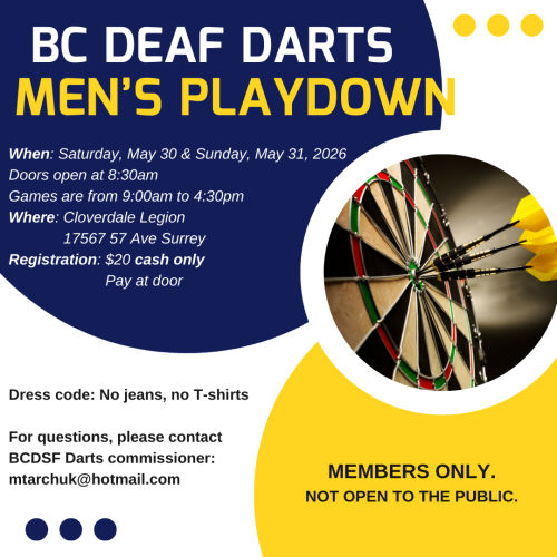 Flyer for BC Deaf Darts - Men's Playdown 2026